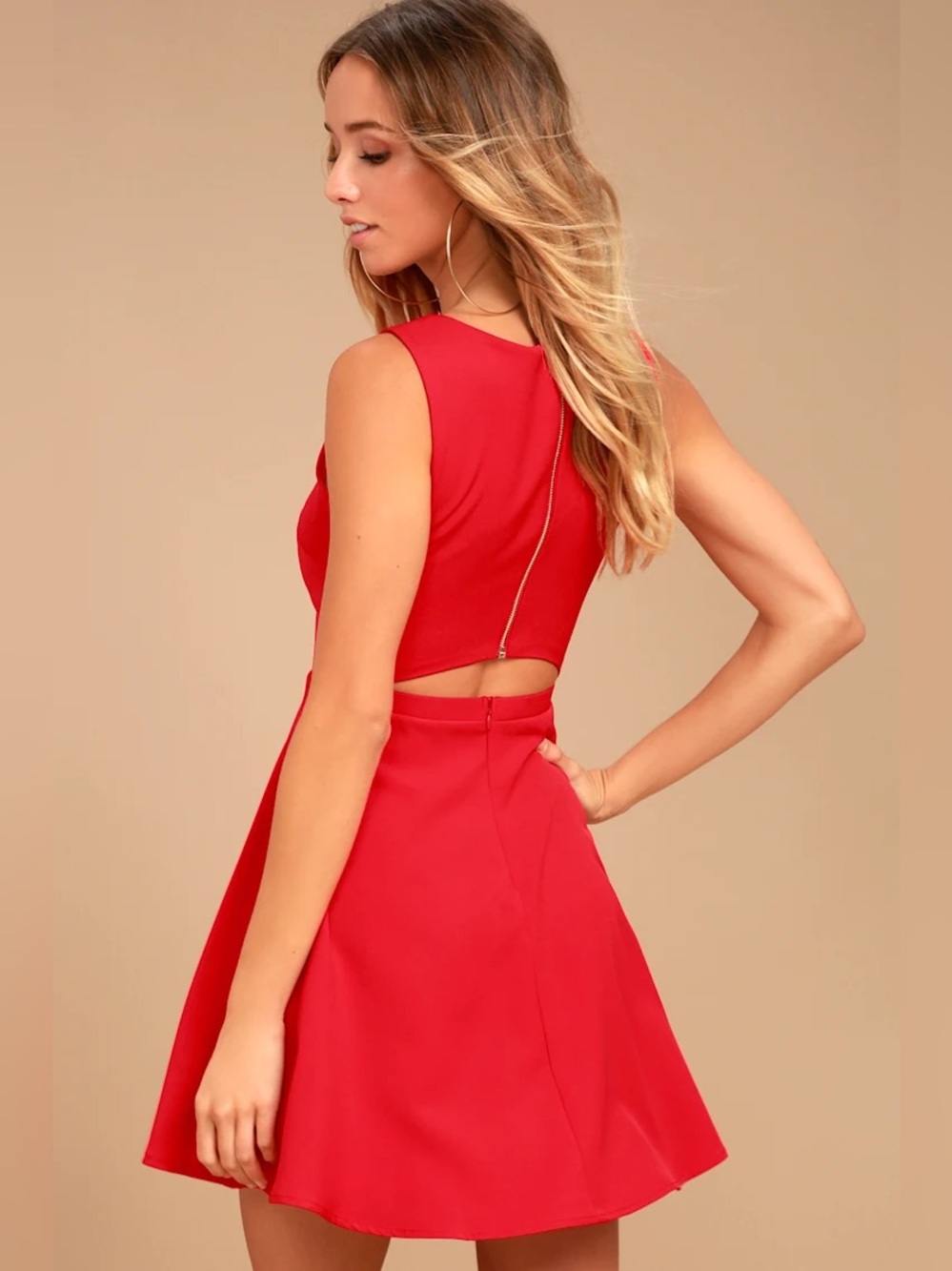 Lulus Just Us Red Skater Dress Cutout Back Sleeveless Fit Flare Size S NWT